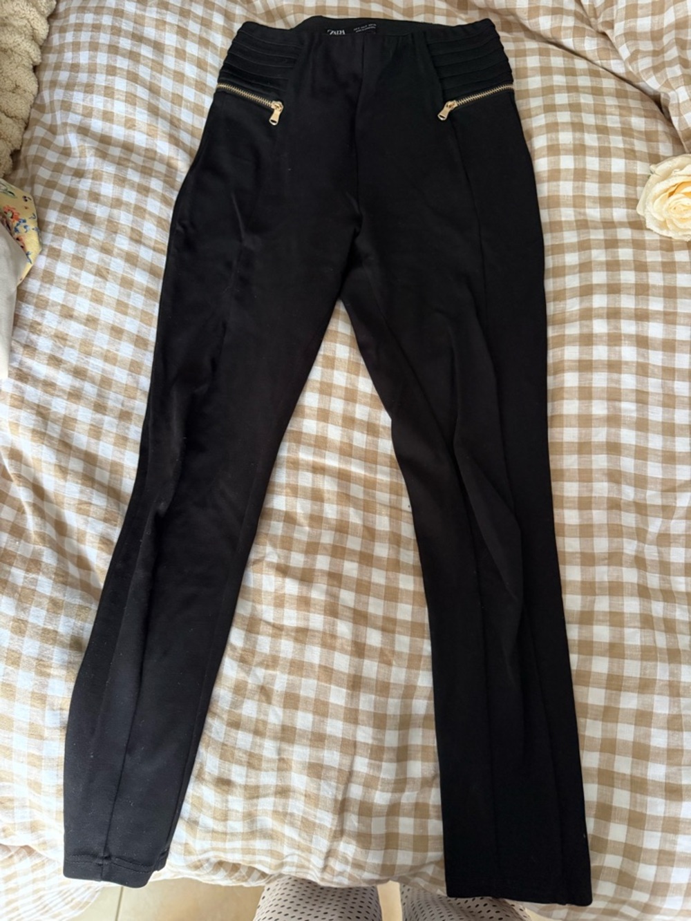 Zara Black Skinny Pants with Gold Zippers